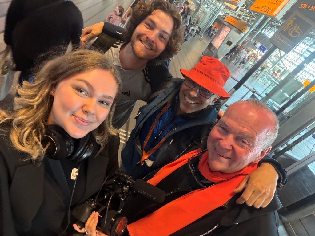 Mark Fallon with documentary film crew at the airport