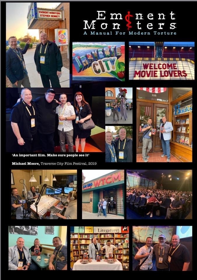 Eminent Monsters — Traverse City Film Festival 2019 collage featuring Mark Fallon and Michael Moore